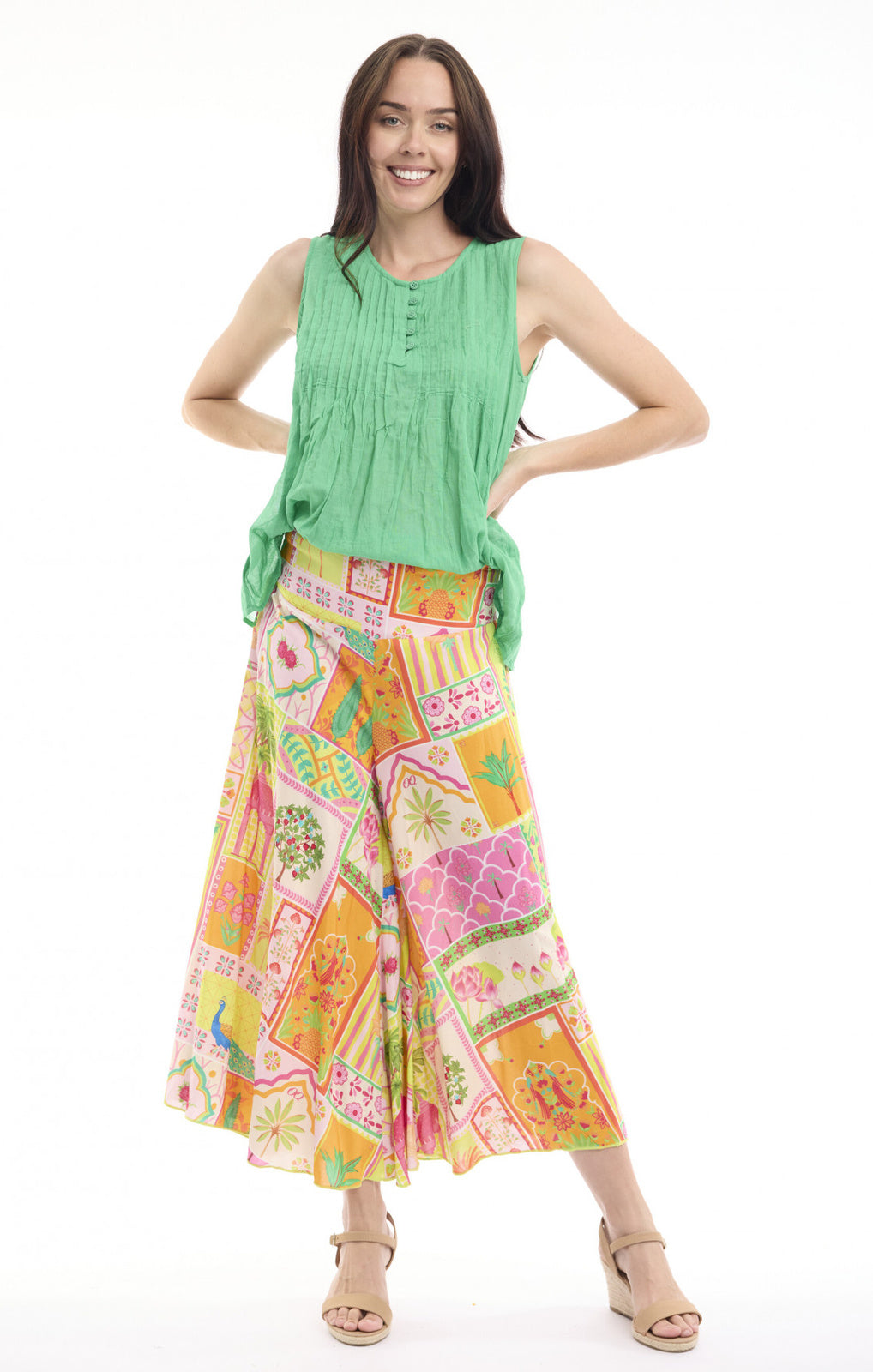 Orientique Gulnar Pant multicolour print full-length front view – Princess Bazaar