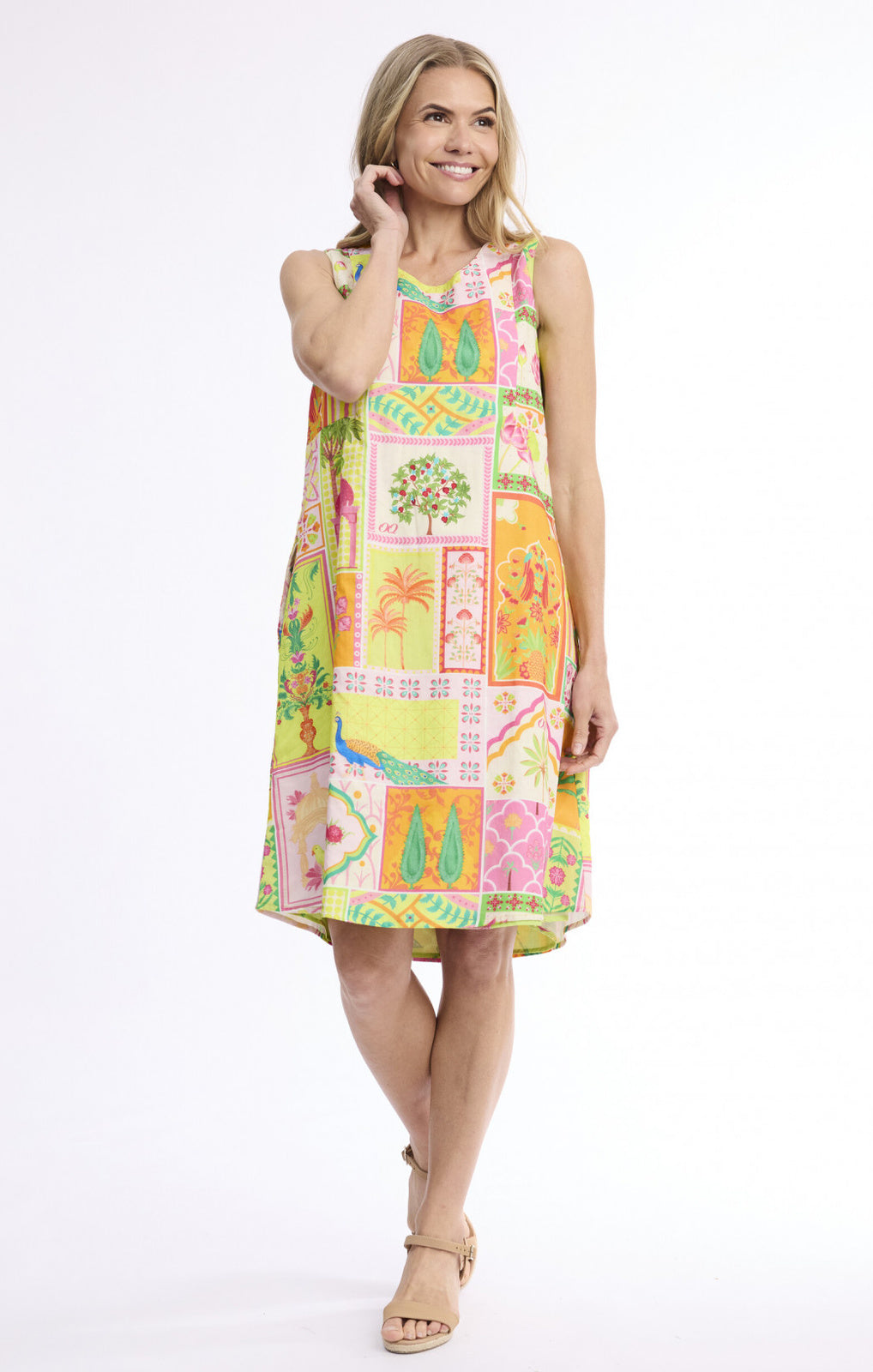 Orientique Gulnar Reversible Dress multicolour patchwork print full-length front – Princess Bazaar