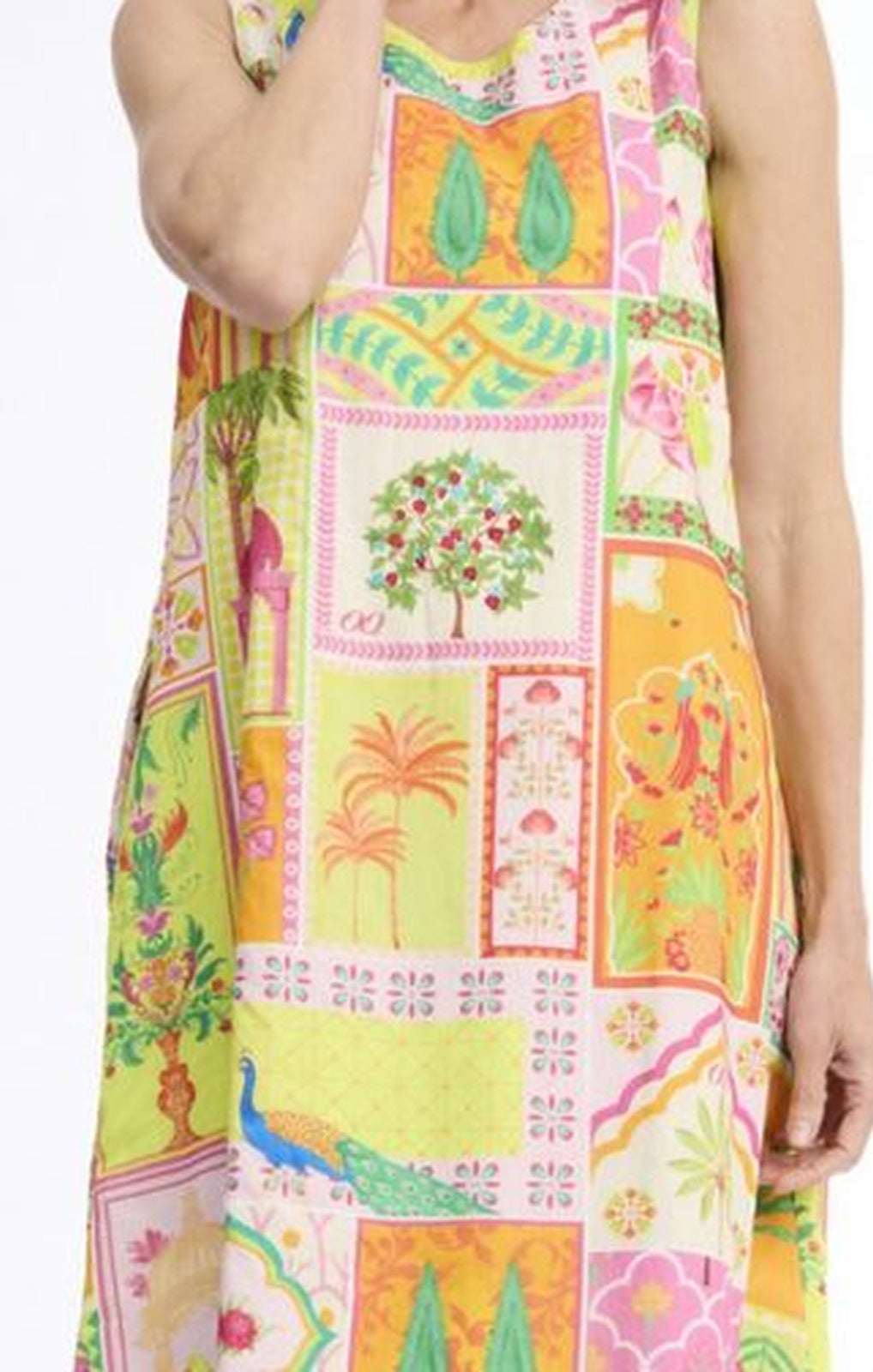 Orientique Gulnar Reversible Dress multicolour patchwork print full-length front – Princess Bazaar