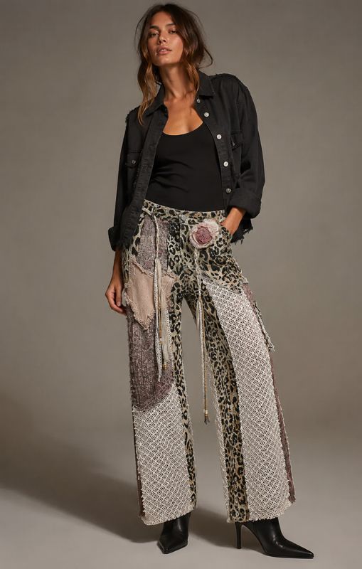patchwork pants leopard purple GWP29 POL