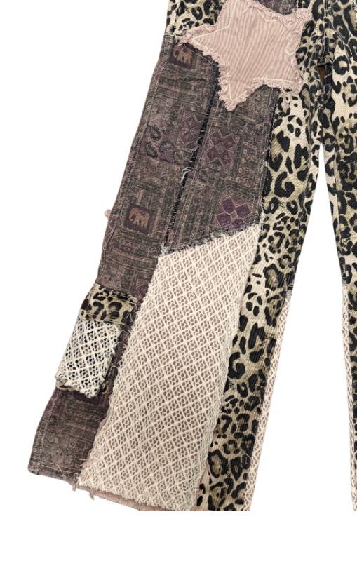 patchwork pants leopard purple GWP29 POL