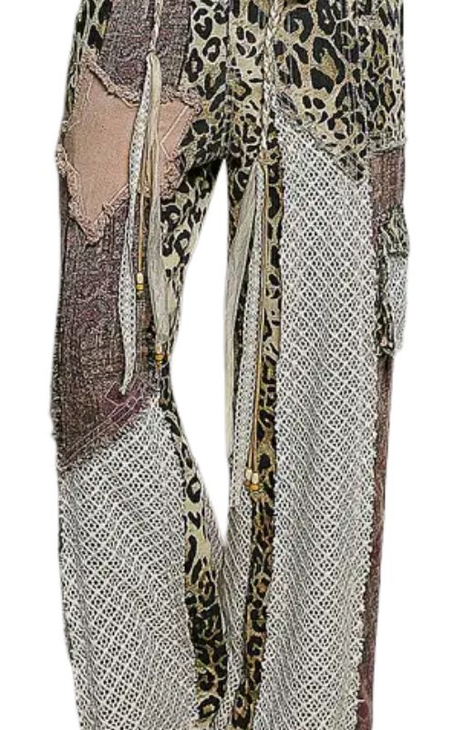 patchwork pants leopard purple GWP29 POL