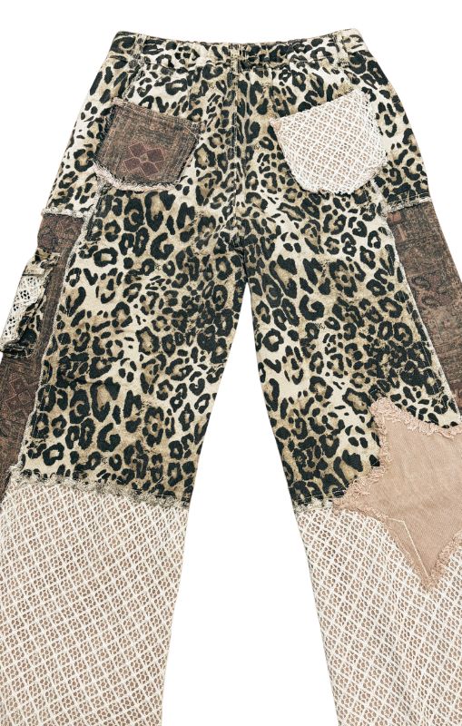 patchwork pants leopard purple GWP29 POL