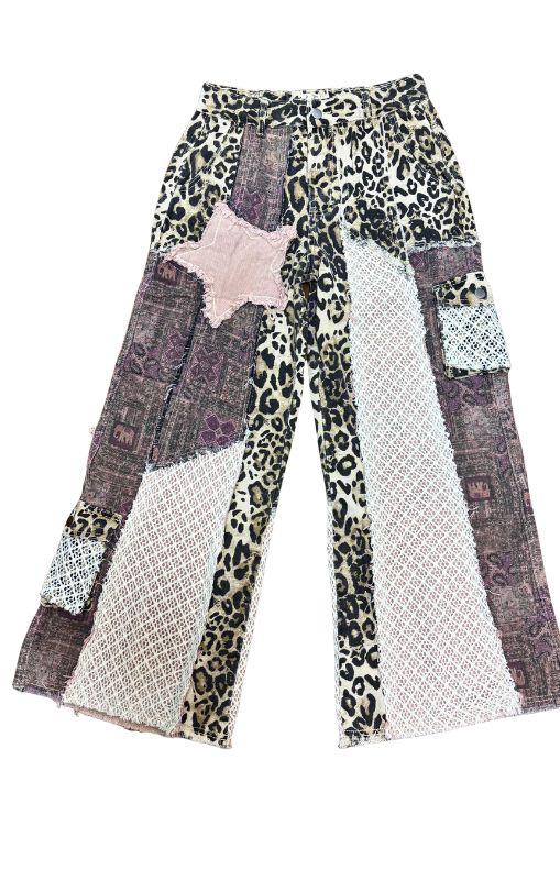 patchwork pants leopard purple GWP29 POL