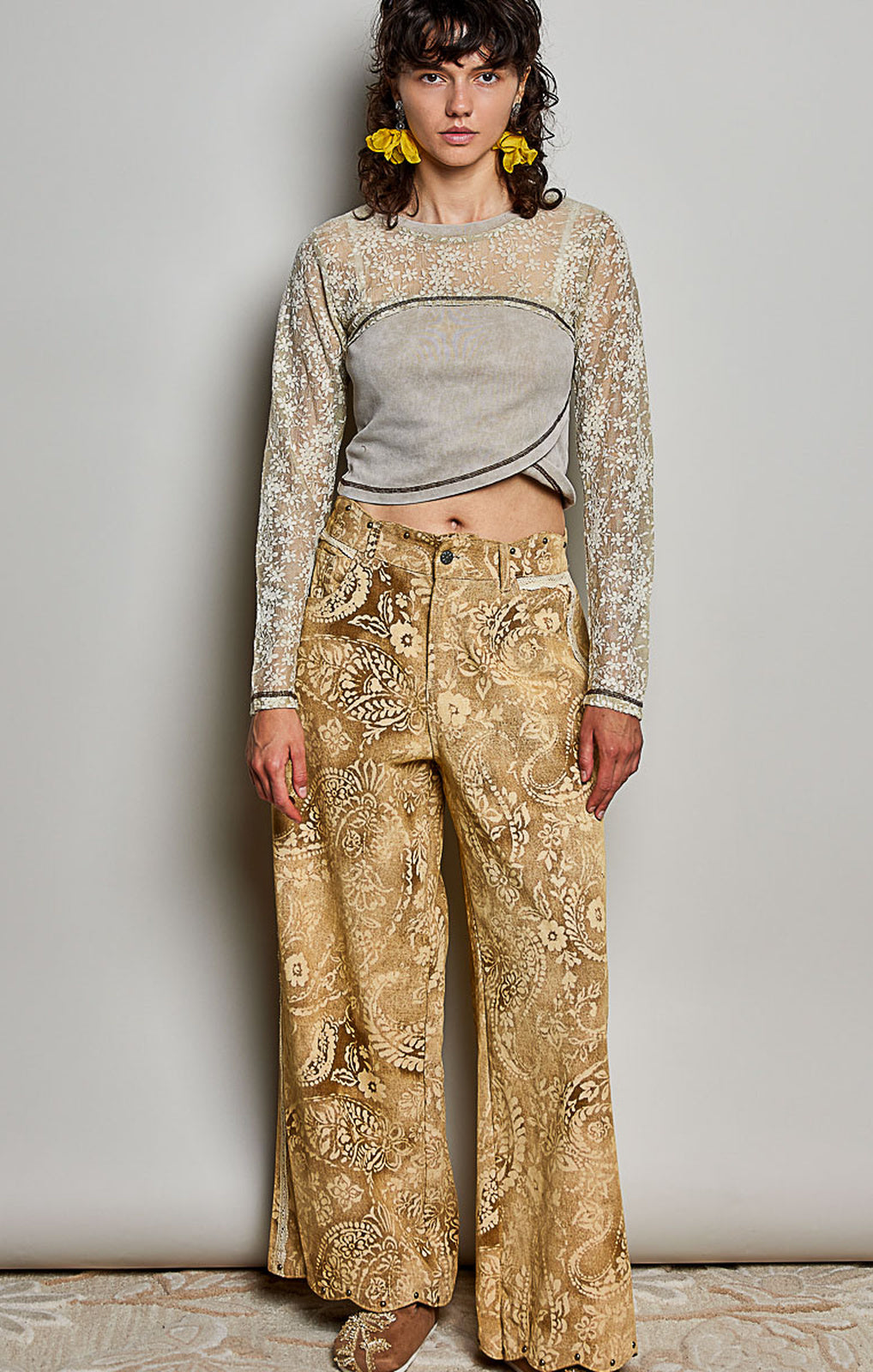 POL USA Paisley Jeans sand full-length front – Princess Bazaar