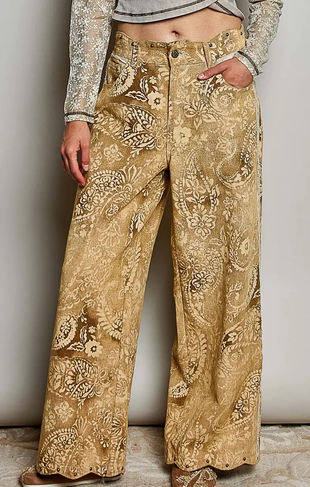 POL USA Paisley Jeans sand full-length front – Princess Bazaar