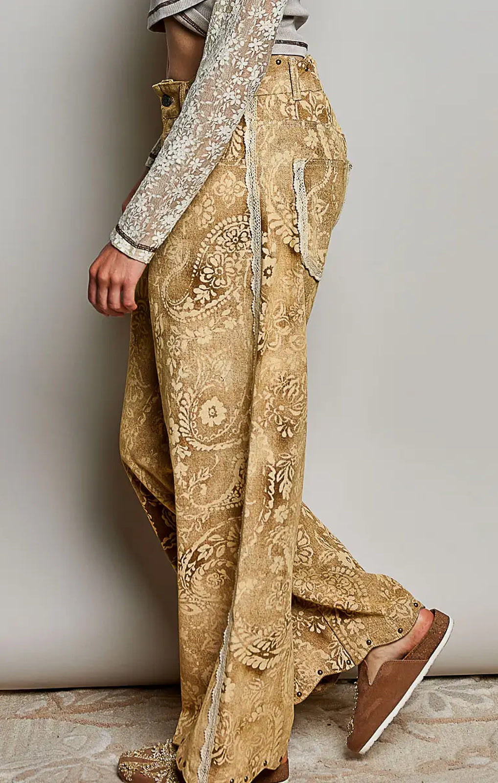 POL USA Paisley Jeans sand full-length front – Princess Bazaar
