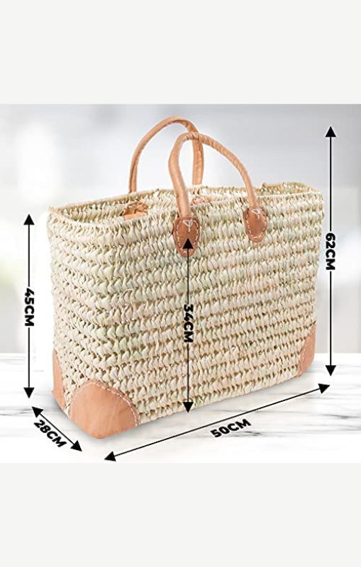 DarKech - Market Basket Straw Bag Handmade with Leather