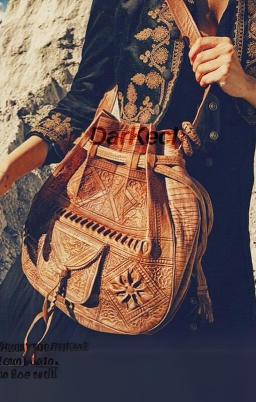 DarKech - Handmade Moroccan Bohemian Woman Leather Bag - Camel