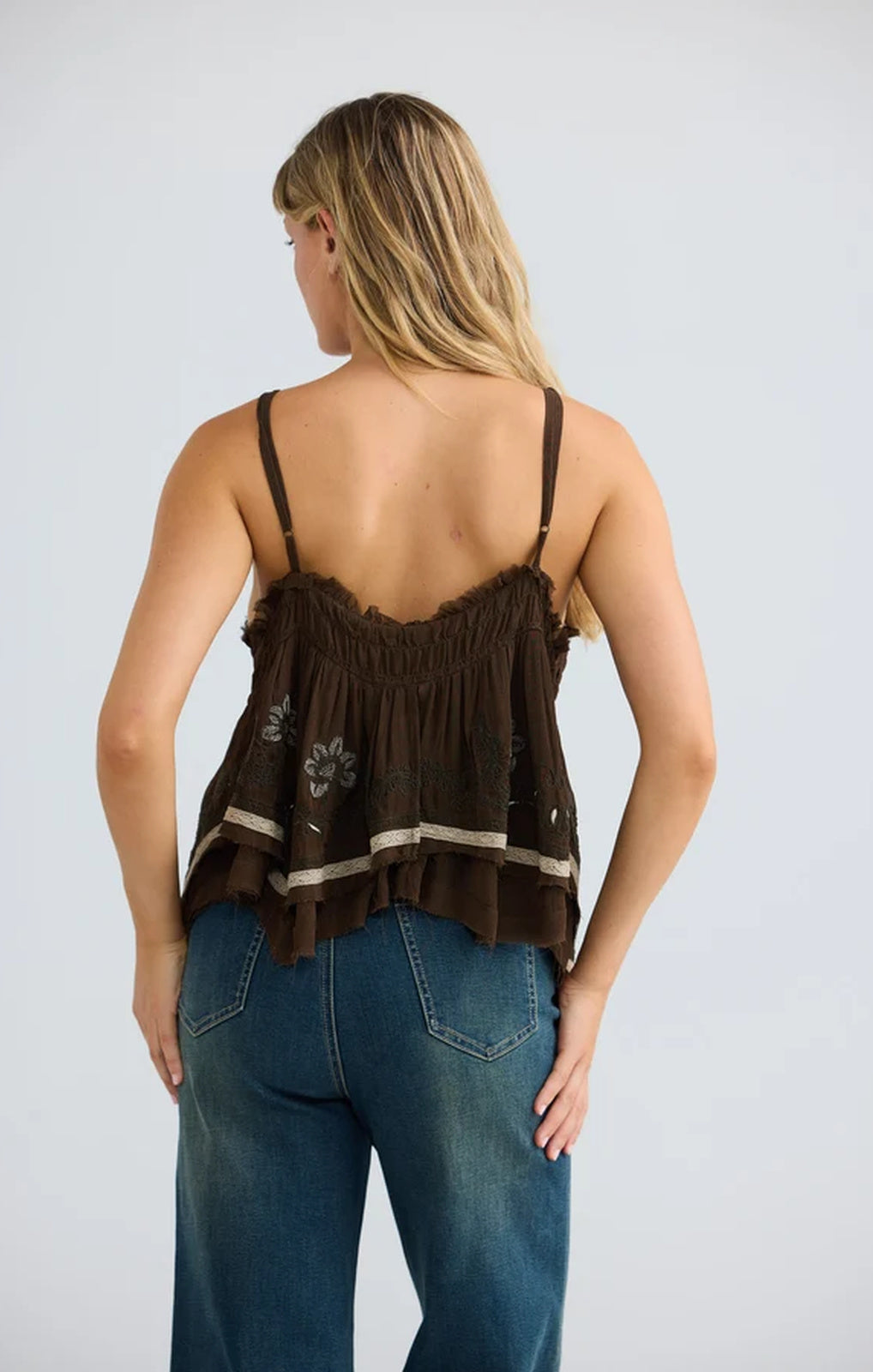 Talisman Ambrosia Top cocoa embroidery and lace close-up – Princess Bazaar