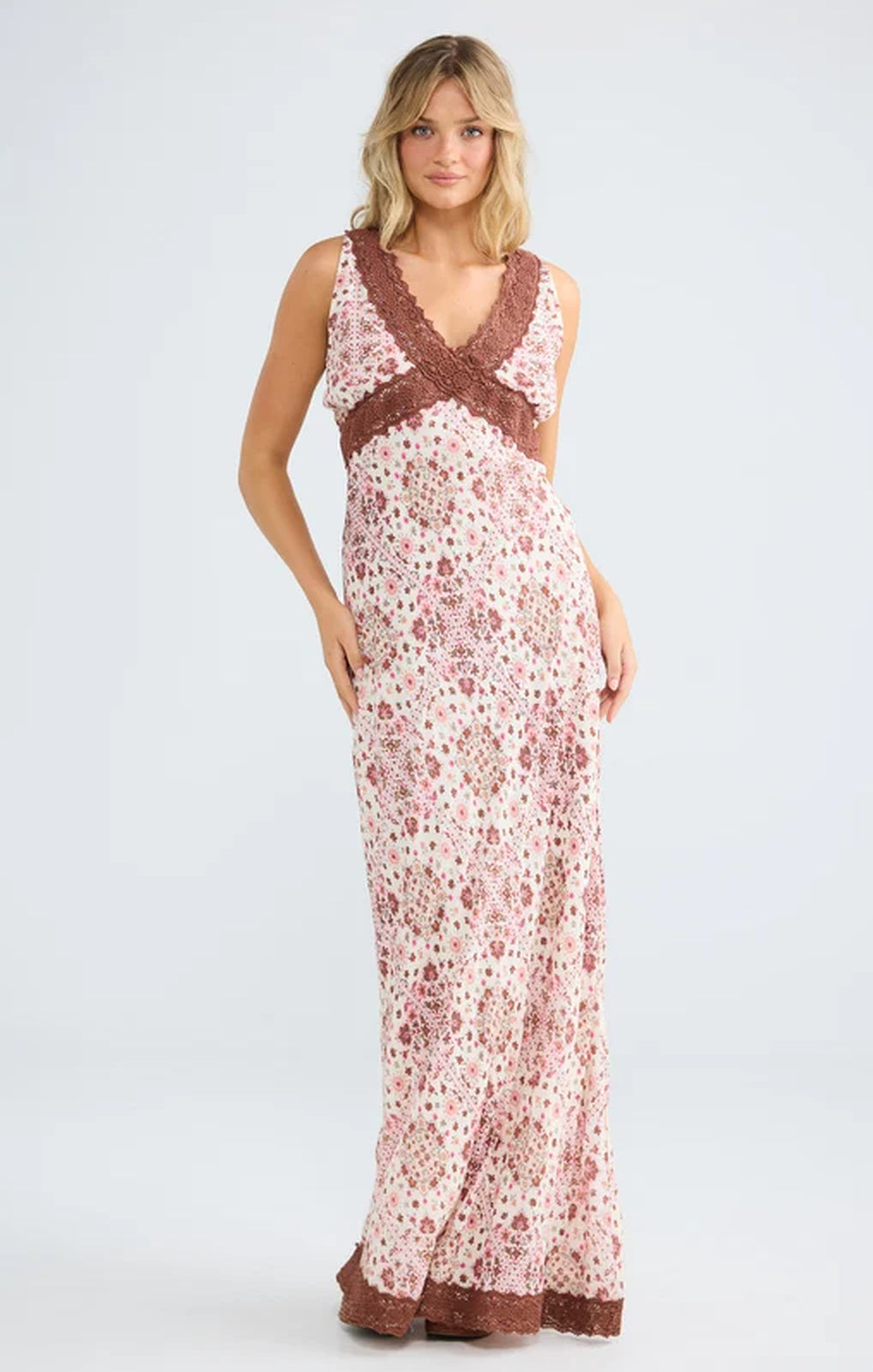 Talisman Luca Dress chai floral full-length front – Princess Bazaar