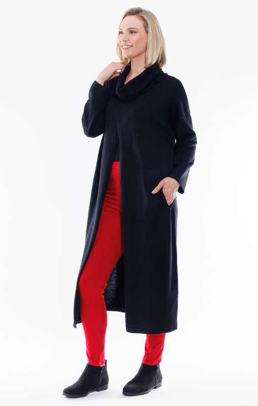 Cafe Latte - SPLIT FRONT KNIT TUNIC - Black - CLK079 - last one