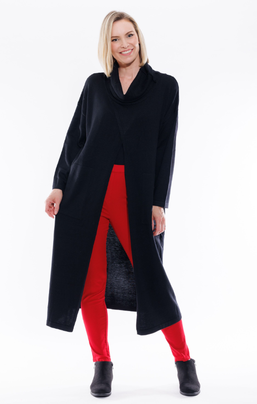 Cafe Latte - SPLIT FRONT KNIT TUNIC - Black - CLK079 - last one