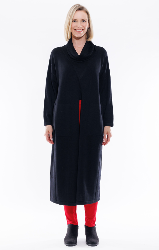 Cafe Latte - SPLIT FRONT KNIT TUNIC - Black - CLK079 - last one