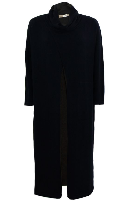 Cafe Latte - SPLIT FRONT KNIT TUNIC - Black - CLK079 - last one