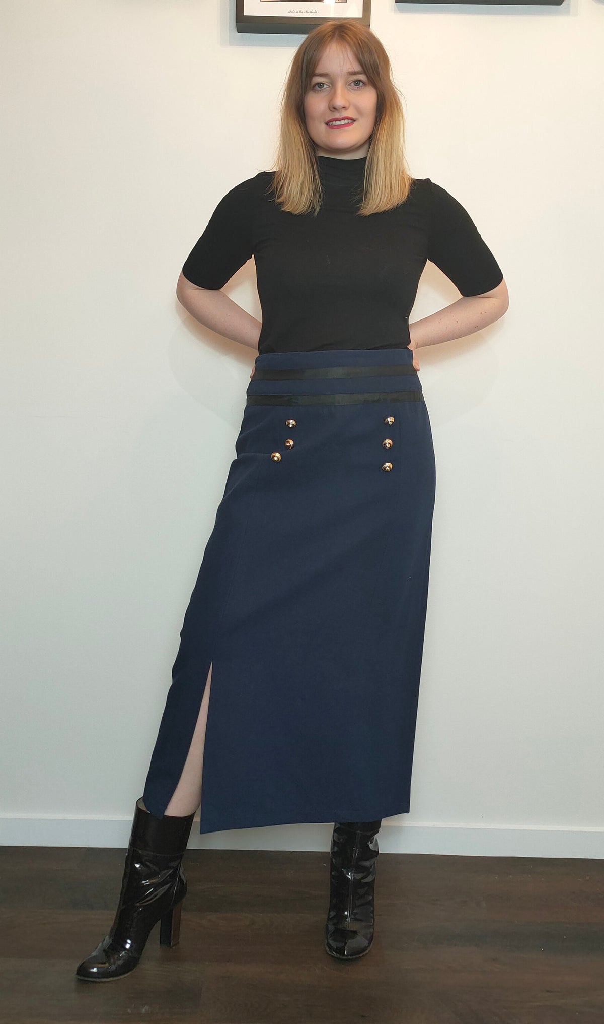 Outlet -  Mint - Navy Canvas Maxi Skirt - M548