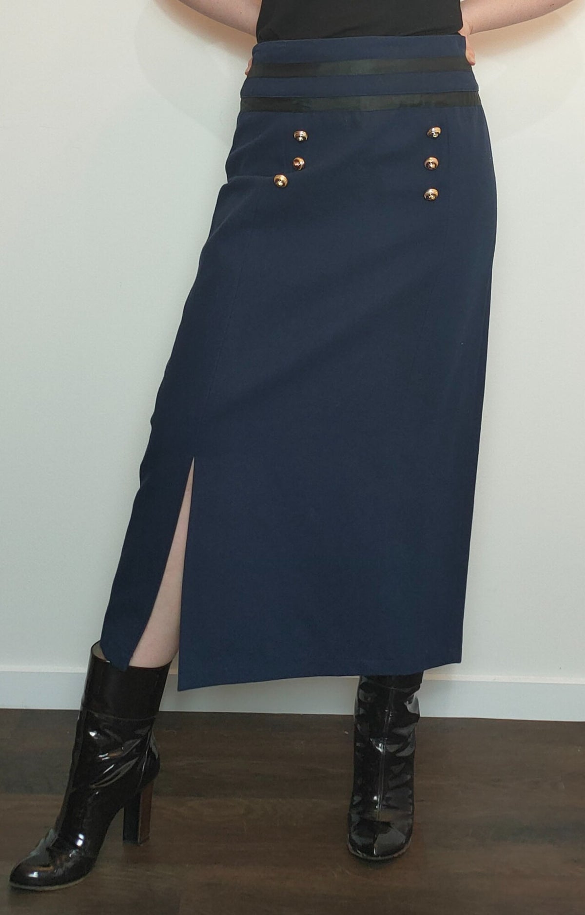 Outlet -  Mint - Navy Canvas Maxi Skirt - M548