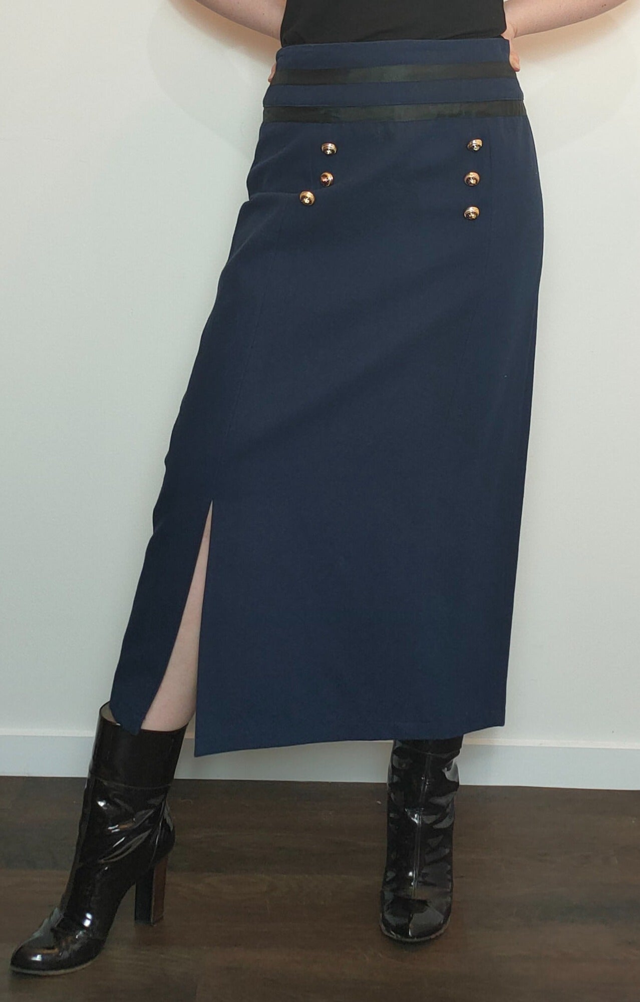 Outlet -  Mint - Navy Canvas Maxi Skirt - M548