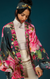 Powder - Painted Peony Kimono Jacket - Charcoal - PKJ10