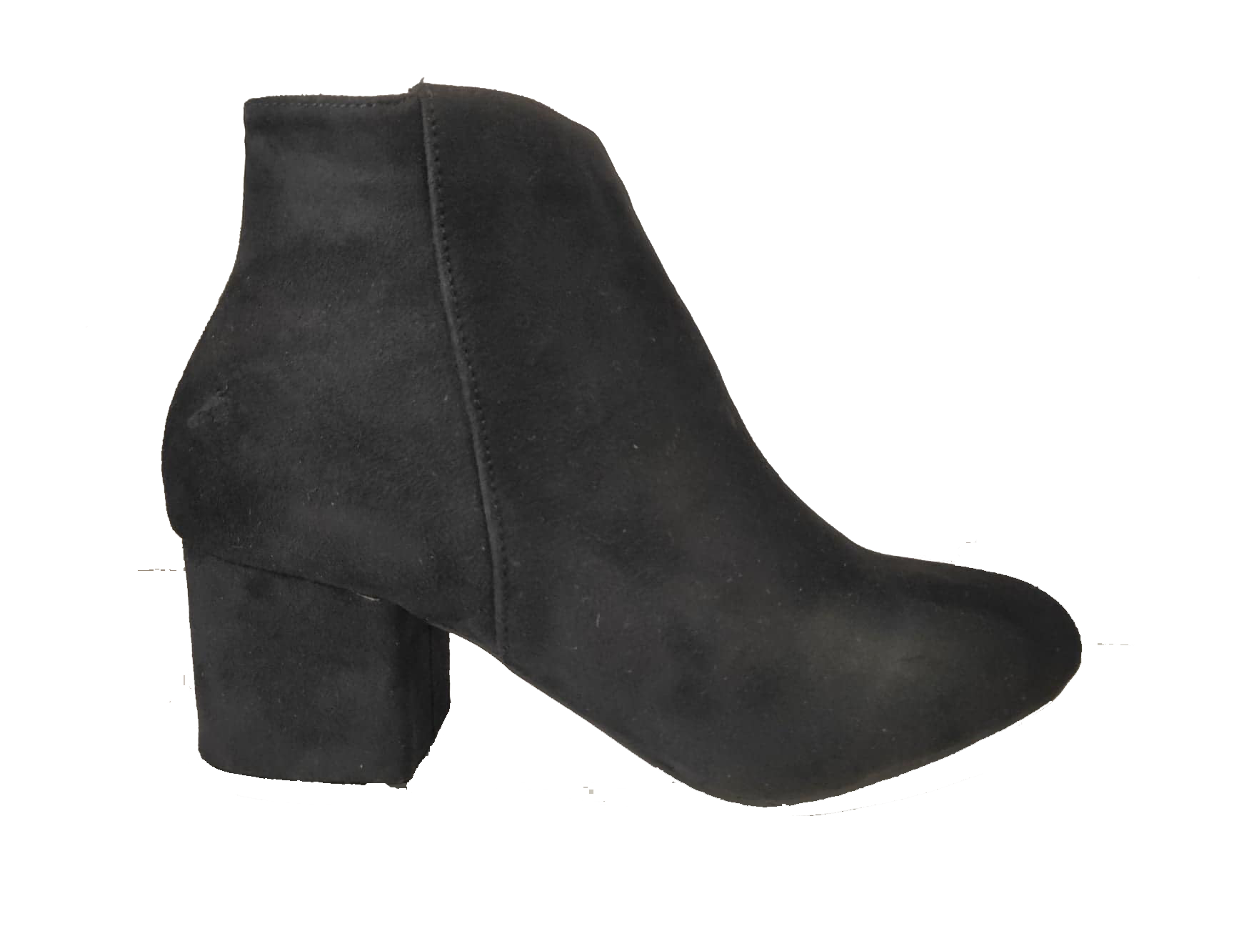 Ankle Boots Faux Suede Block Heel - Black - B651 - Last One