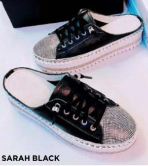Ameise - Sarah Black Bling Backless Leather Sneakers